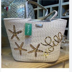 NWT Lilly Pulitzer Starfish Voyager Tote God Metalli
